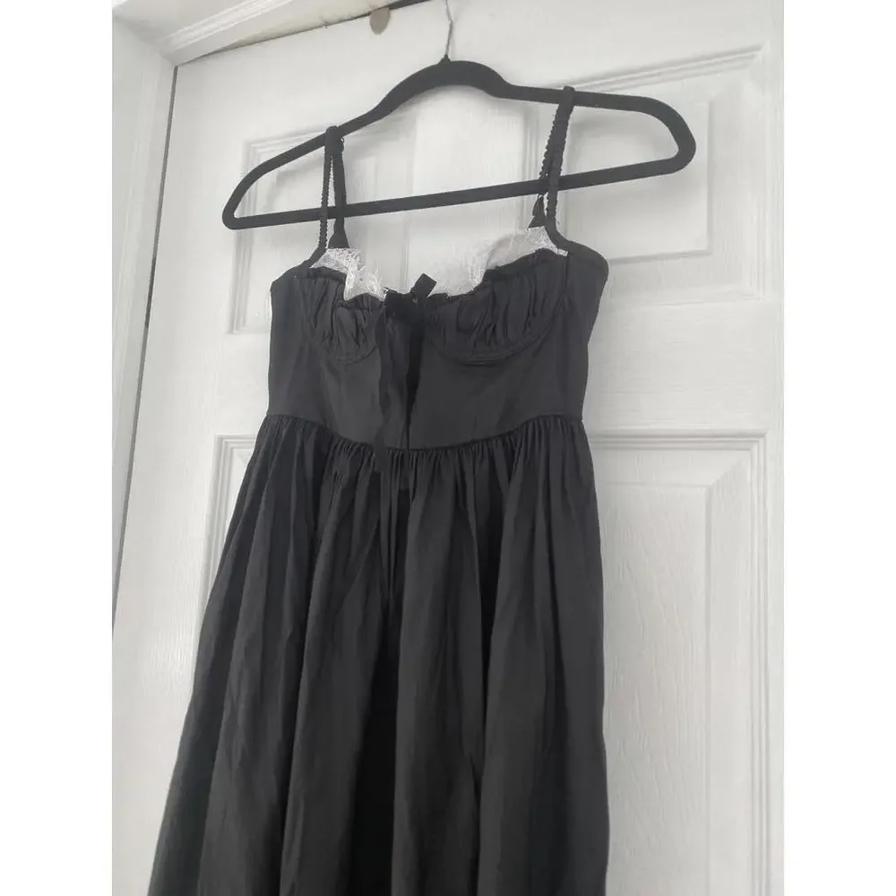 Anthropologie x For love and lemons - Black Midi Dress, Lace Trim, size XS - Picture 5 of 11